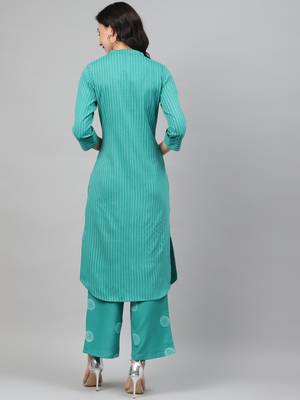 Teal printed rayon kurtas-and-kurtis 3
