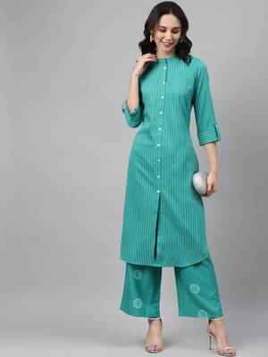 Teal printed rayon kurtas-and-kurtis 5