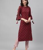 Maroon printed rayon kurtas-and-kurtis