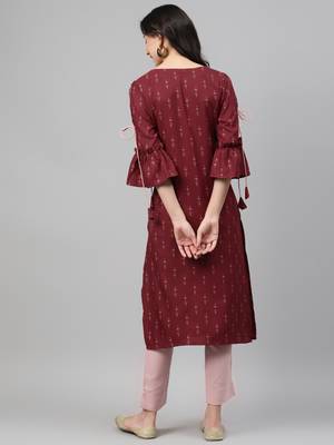 Maroon printed rayon kurtas-and-kurtis 3