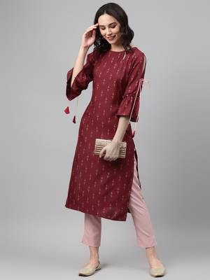 Maroon printed rayon kurtas-and-kurtis 5