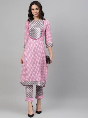 Pink printed rayon kurtas-and-kurtis 5