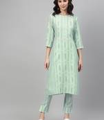 Green printed rayon kurtas-and-kurtis