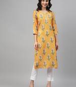 Yellow printed rayon kurtas-and-kurtis