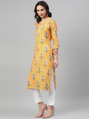 Yellow printed rayon kurtas-and-kurtis 2