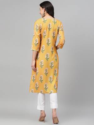 Yellow printed rayon kurtas-and-kurtis 3
