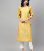 Yellow printed rayon kurtas-and-kurtis