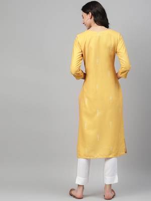 Yellow printed rayon kurtas-and-kurtis 3