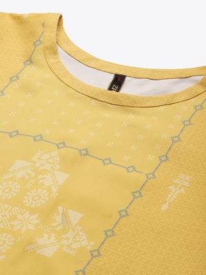 Yellow printed rayon kurtas-and-kurtis 4