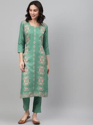 Green printed rayon kurtas-and-kurtis 1