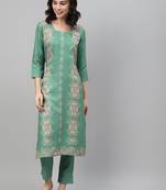 Green printed rayon kurtas-and-kurtis