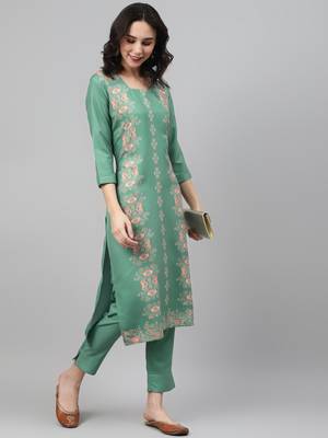 Green printed rayon kurtas-and-kurtis 5