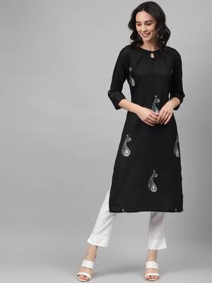 Black printed rayon kurtas-and-kurtis 1