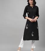 Black printed rayon kurtas-and-kurtis