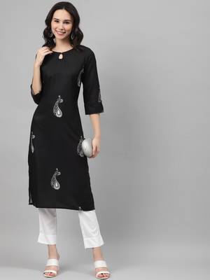 Black printed rayon kurtas-and-kurtis 5