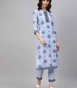 Blue printed rayon kurtas-and-kurtis