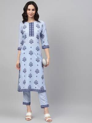 Blue printed rayon kurtas-and-kurtis 5