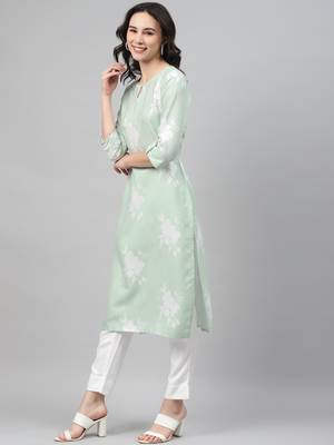 Green printed rayon kurtas-and-kurtis 2