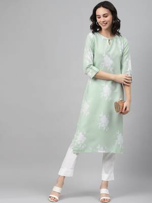 Green printed rayon kurtas-and-kurtis 5