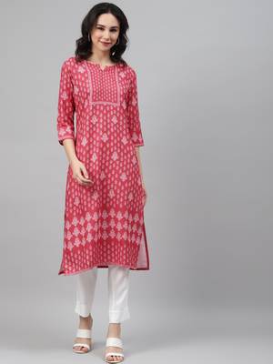 Pink printed rayon kurtas-and-kurtis 1