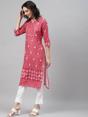 Pink printed rayon kurtas-and-kurtis 2