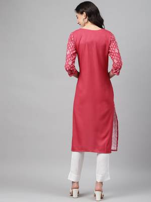 Pink printed rayon kurtas-and-kurtis 3
