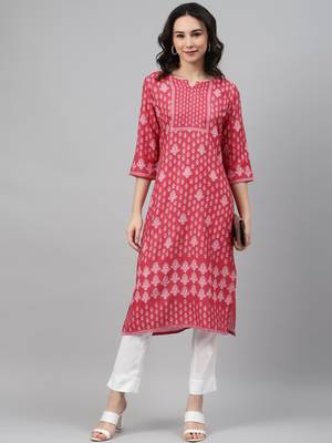 Pink printed rayon kurtas-and-kurtis 5