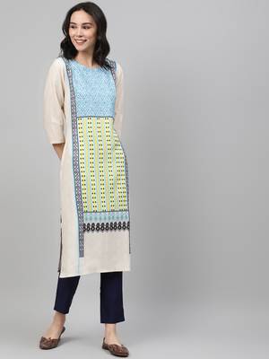 Navy-blue printed rayon kurtas-and-kurtis 1
