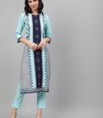 Blue printed rayon kurtas-and-kurtis