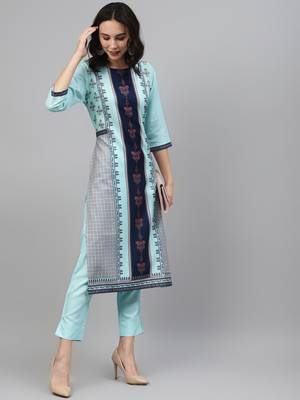 Blue printed rayon kurtas-and-kurtis 5