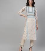 Off-white printed rayon kurtas-and-kurtis