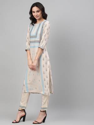 Off-white printed rayon kurtas-and-kurtis 2