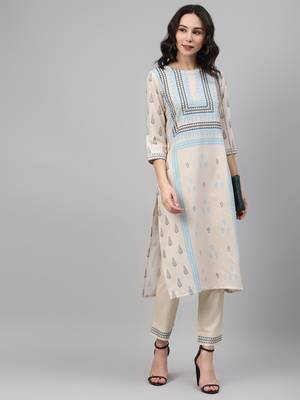 Off-white printed rayon kurtas-and-kurtis 5