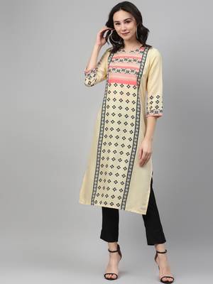 Off-white printed rayon kurtas-and-kurtis 1