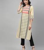 Off-white printed rayon kurtas-and-kurtis
