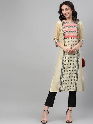 Off-white printed rayon kurtas-and-kurtis 5