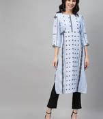Blue printed rayon kurtas-and-kurtis