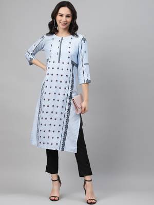 Blue printed rayon kurtas-and-kurtis 5
