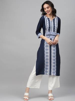 Navy-blue printed rayon kurtas-and-kurtis 1