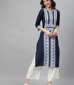 Navy-blue printed rayon kurtas-and-kurtis