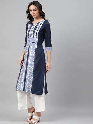 Navy-blue printed rayon kurtas-and-kurtis 2