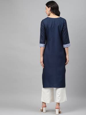 Navy-blue printed rayon kurtas-and-kurtis 3