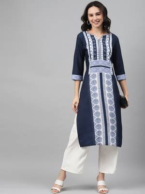 Navy-blue printed rayon kurtas-and-kurtis 5