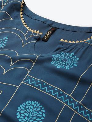Teal printed rayon kurtas-and-kurtis 4