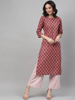 Maroon printed rayon kurtas-and-kurtis 1