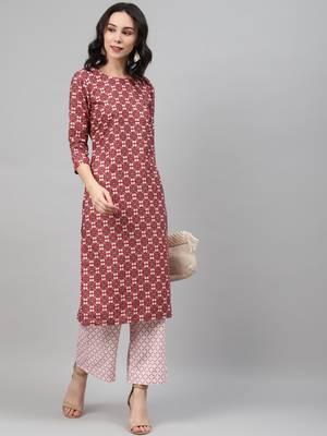 Maroon printed rayon kurtas-and-kurtis 5