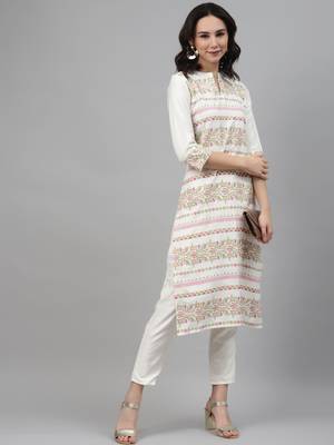 Off-white printed rayon kurtas-and-kurtis 5