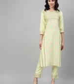 Yellow printed rayon kurtas-and-kurtis