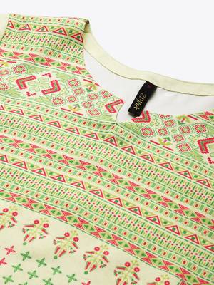 Yellow printed rayon kurtas-and-kurtis 4