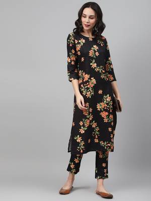 Black printed rayon kurtas-and-kurtis 5